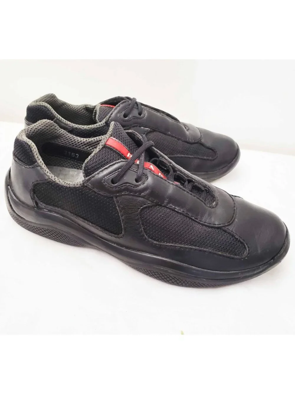 Vintage Prada Womens Sneakers Linea Rossa America’s Cup Black Leather Shoes 37,5